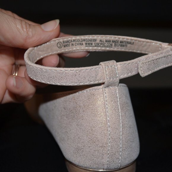 Self Esteem (R) Cream Sparkly Shoes Golden Butterflies Decor Ankle Fastener 3 - Picture 6 of 8